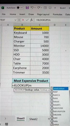 XLOOKUP + MAX Function In Excel 💯 | Find Most Expensive Product In Excel 🔥 #shorts #tips #bytetech