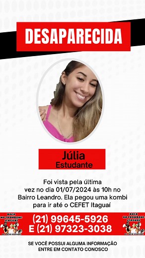 15K views · 75 reactions | Júlia moradora do bairro Leandro em Itaguaí Saiu de casa pela manhã para ir ao Cefet proximo ao shopping e não foi mais vista. Ultima noticia foi que ela pegou a kombi sentido shopping Patio Mix. | Boca no Trombone - Itaguaí | Facebook