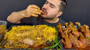 ASMR; EATING SPICY MUTTON LEGS CURRY CHICKEN LEGS CURRY WITH MASALA RICE GREEN CHILLI EXTRA GRAVY | Rfeating Asmr
