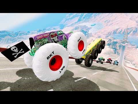 Epic High Speed Monster trucks jumps stunts & RMD random car #12 | BEAMNG Drive