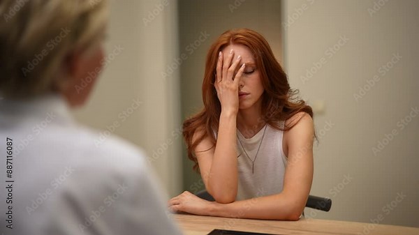 Back view of unrecognizable doctor announcing negative results of medical exam to young woman patient. Over shoulder shot of female physician sitting at office desk and giving bad diagnosis to patient