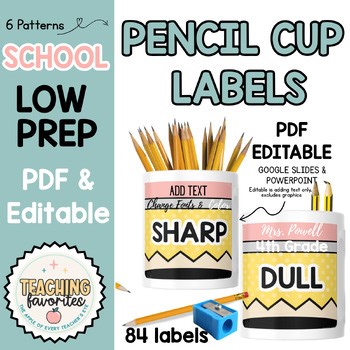Editable|School Supplies Theme Pencil Cup Labels |PDF|Google Slides| Powerpoint
