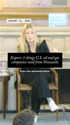 Council on Foreign Relations on Instagram: "“So the [oil and gas] companies I’m mentioning, they need three things from Venezuela, from the administration. Number one, they need security. . . . Number two, they need elections. . . . And the third condition is you need contracts,” says Natasha Kaneva, managing director for global oil and commodities research at JP Morgan Chase & Co. “The companies believe that the first two—the security guarantees and the elections—will take a year. I actually be