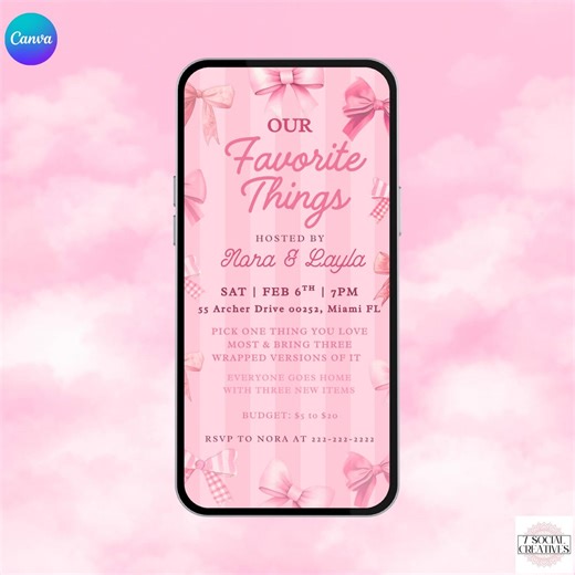 Pink Favorite Things Party Invitation. Digital Coquette Bow Girls Night Gift Exchange Invite. Present Swap Get Together. Instant Download. - Etsy