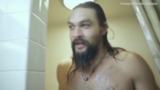 Jason Momoa walks through SNL halls in towel after shower