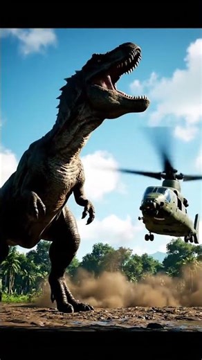 Epic Dino Scene: Young Dinosaurs vs Crocodile & Helicopter Destroyed #cinematic #dinosaurworld