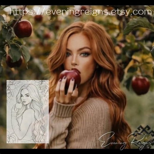 Fall Aesthetic Coloring Page 🍁 Apple Picking Girl Art Trailer