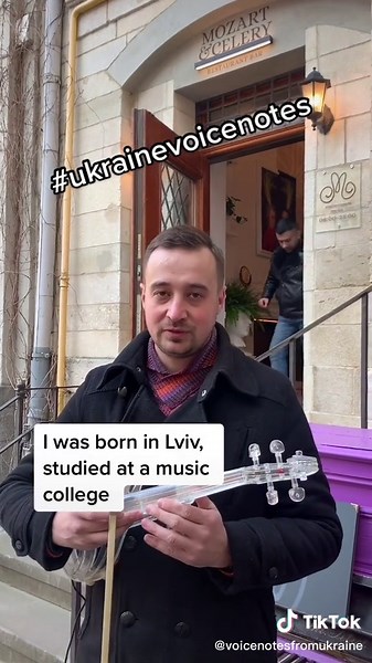 Pavlo, a musician from Lviv plays his violin near the Cathedral to raise money for the Ukrainian Armed Forces. “At the moment, the cold weather is not conducive to playing music on the street… but the soldiers in the trenches on the frontlines - I know they have it much worse. That is why I try to help with what I can.” #ukrainevoicenotes #ukraine #music #lviv