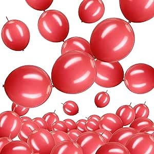 Meanplan 100 Pcs Link Balloon Quick Linking Latex Connected Balloons Linkable for Easter Wedding Independence Day Birthday Party Decoration(10 Inch,Red)