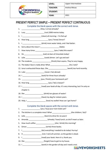 Upper-Intermediate Level online exercise for