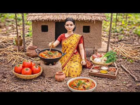 🐟🍅 Miniature Doll Fish Tomato Curry & Fresh Roti Cooking ASMR | Indian Village Tiny Kitchen Cultural