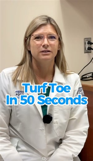 Henry Ford Health on Instagram: "You’ve likely heard the term “turf toe” a lot recently, especially if you follow football. But what exactly is it and how is it treated? Our foot and ankle specialist Dr. Nicole Brouyette explains it all – in under 50 seconds! ⏱️ Learn more about turf toe in our bio."