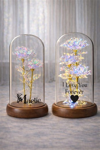 Personalized Rose LED Light Custom Eternal Rose Glass Dome Galaxy Rose Light With Name/message for Her Valentines Day Gift Anniversary Gifts - Etsy