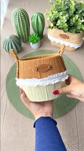 Turn an old plastic container and macrame cord into this beautiful DIY storage! ✨🤎#CameliaDIY
