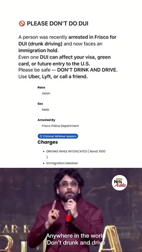 Nris_Adda on Instagram: "Surprising how people are still doing DUI after seeing so many visa issues and deportations this year. I stopped long ago — we should really learn from others’ mistakes. 🙏"