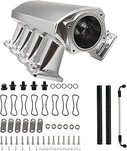 Intake Manifold for LS Cathedral Port Heads for LS1 LS2 LS6 LS Engines Compatible with Chevy 4.8 5.3 5.7 6.0 HTRACING (Silver 92MM)