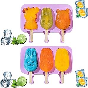 2PCS/3PCS Cute Cartoon Rabbit & Bear Shaped Food-Grade Silicone Ice Cream Molds Cake Mold Cheese Mold, Easy to Demoulding (2PCS (Paige + Bunny）)
