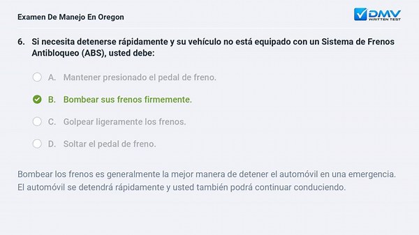 2024 Oregon Prueba Escrita del DMV #1. Preguntas y Respuestas en Español