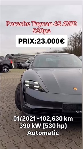 Auto Allemagne on Instagram: "PRIX: 23.000€ Porsche Taycan 4S AWD 530 ch Caractéristiques techniques Gamme : Type Y1A ; Finition : 4S ; Batterie incluse ; Capacité de la batterie : 79 kWh ; Nombre de places : 4 ; Nombre de portes : 4/5 ; Norme antipollution : Euro 6d-TEMP ; Nombre de propriétaires : 1 ; Climatisation : Automatique bizone ; Radars de stationnement : Avant, caméra de recul ; Airbags : Frontaux, latéraux et autres ; Couleur (constructeur) : Gris vulkan métallisé ; Intérieur : Cuir