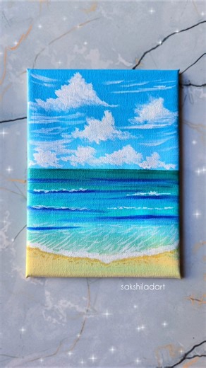 easy beach painting tutorial for beginners 🌊✨️ #acrylicpainting #art #canvas #paintingideas