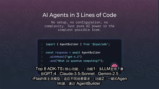 🔥TypeScript 建 AI Agent神器！多模型支持，工具集成 + 多代理工作流，3 步快速上手