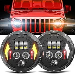 7 Inch Round LED Headlights DRL Hi/Low Sealed Beam DOT Approved H6024 LED Headlight Compatible with Wrangler JK TJ LJ CJ, Pair