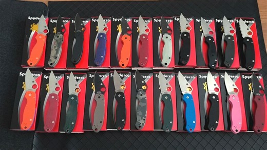 收齐一套不容易、给大家欣赏一下Spyderco 蜘蛛 各种不同版本C223系列 各种钢材鉴赏