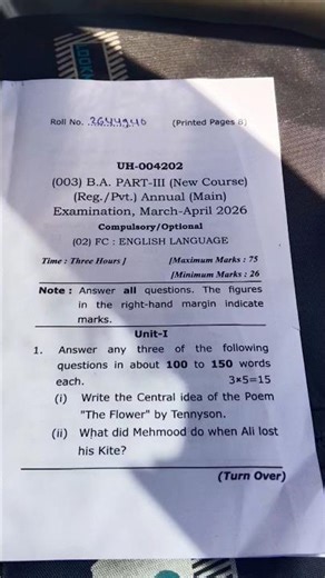 🔥BA ( part 3) English language 😮( regular/private) examination ✅March- April 2026 💯