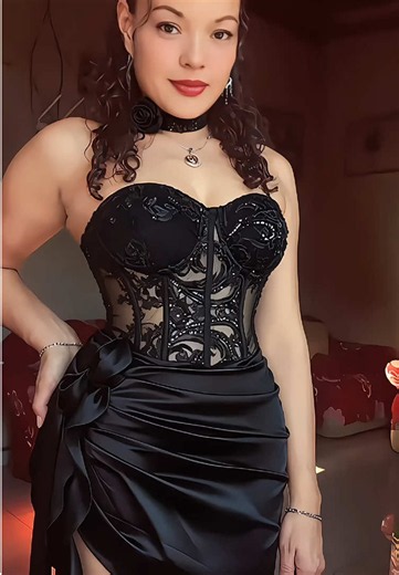 Corsé negro de encaje y falda satén: look de noche elegante
