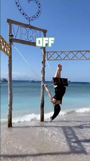 Main Character Tried a Backflip on a Beach Swing… and Instantly Regretted It! 😂🌊