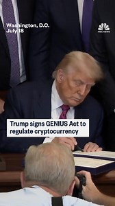 President Trump makes a joke about autopens while signing the landmark GENIUS Act into law, a new bill aimed at regulating cryptocurrency. | NBC News
