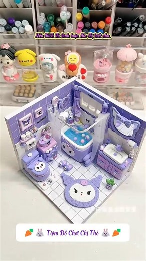 Chị Thỏ DIY Phòng tắm của Kuromi | DIY Kuromi Bathroom #tiemdochoi #dochoigiay #종이장난감 #미니DIY #kuromi