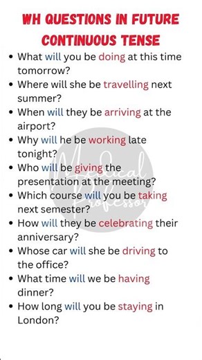 "10 WH Questions in Future Continuous Tense | English Grammar Made Easy! 📚✨"