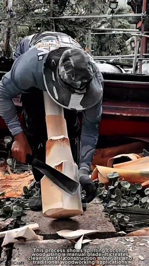 Coconut Wood Splitting Work Tool Manual Natural Wood Processing Method #worktool