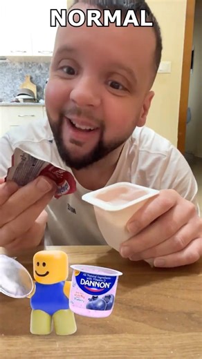 Normal VS Rich eating a Fruits Yogurt