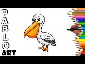 How to draw happy Pelican cartoon | Learn to Draw step by step