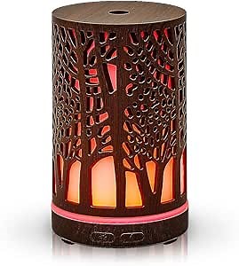 AROMAR Ultrasonic Oil Diffuser and Cool Mist Humidifier for Aromatherapy Essential Oils with 7 LED Colors and Auto Shut-Off for Home and Office, 100 ml (Forest Walnut)