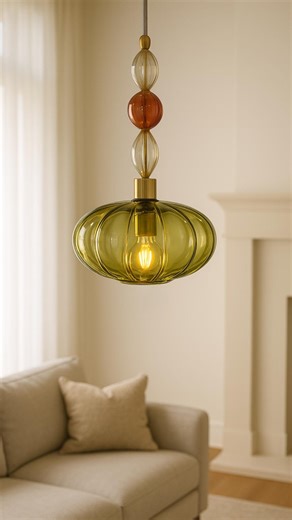 Handblown Olive Green Glass Pendant Light: Modern Amber Accent Lighting - Etsy