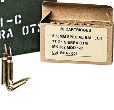 Black Hills Ammo:  Mk262 Mod1 military package 5.56mm 77 gr OTM