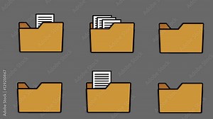 Different animation of folder icons and printed pages, loop and alpha channel