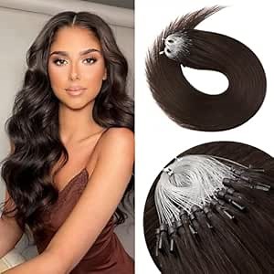 Senmy Microbead Hair Extensions Brown 24inch Invisible Micro Link Bead Extensions Human Hair 1g/strand 50g Dark Brown Hair Extensions Real Human Hair Micro Beads For Black Women