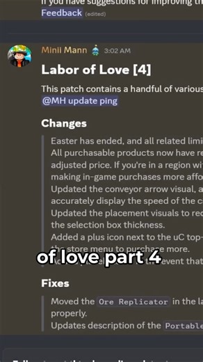Miner's Haven - Labor of Love part 4 #roblox #shorts #robloxshorts