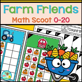 K-1st Double Ten Frames Fall Math Scoot Activity 0-20 Teen Numbers Farm Friends