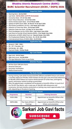 BARC Form Up 2026 BRAC OCES Form BARC OCES 2026 BARC Scientist 2026 | OCES - DGFS Scientist