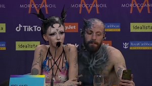 🇮🇪 When asked about Ogham writing on Bambie Thug's body, which initially spelled "Ceasefire" and "Free Palestine", they said they had to change it to "Crown the Witch" only per EBU notice. | Eurovision Fans
