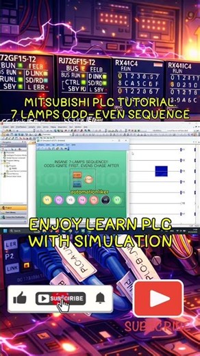 Mitsubishi PLC Tutorial 7 Lamp Sequence ODD First Then EVEN With Smooth Visualization #plc #shorts