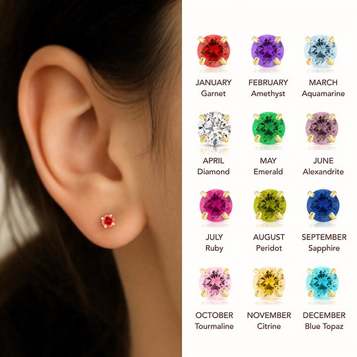 14k Gold Birthstone Stud Earrings, Sleeper Screw Back CZ Studs, 3mm Size Studs, Children Earrings - Etsy