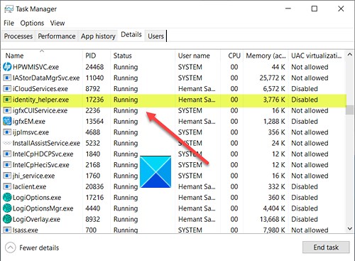 What is Identity_Helper.exe process in Task Manager in Windows 11/10?