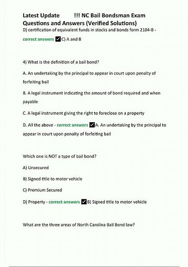 NC Bail Bondsman Exam Questions and Answers Latest Update Graded A new video