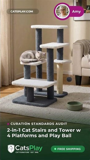 2-in-1 Cat Stairs and Tower with 4 Platforms and Play Ball — Expert Audit | CatsPlay